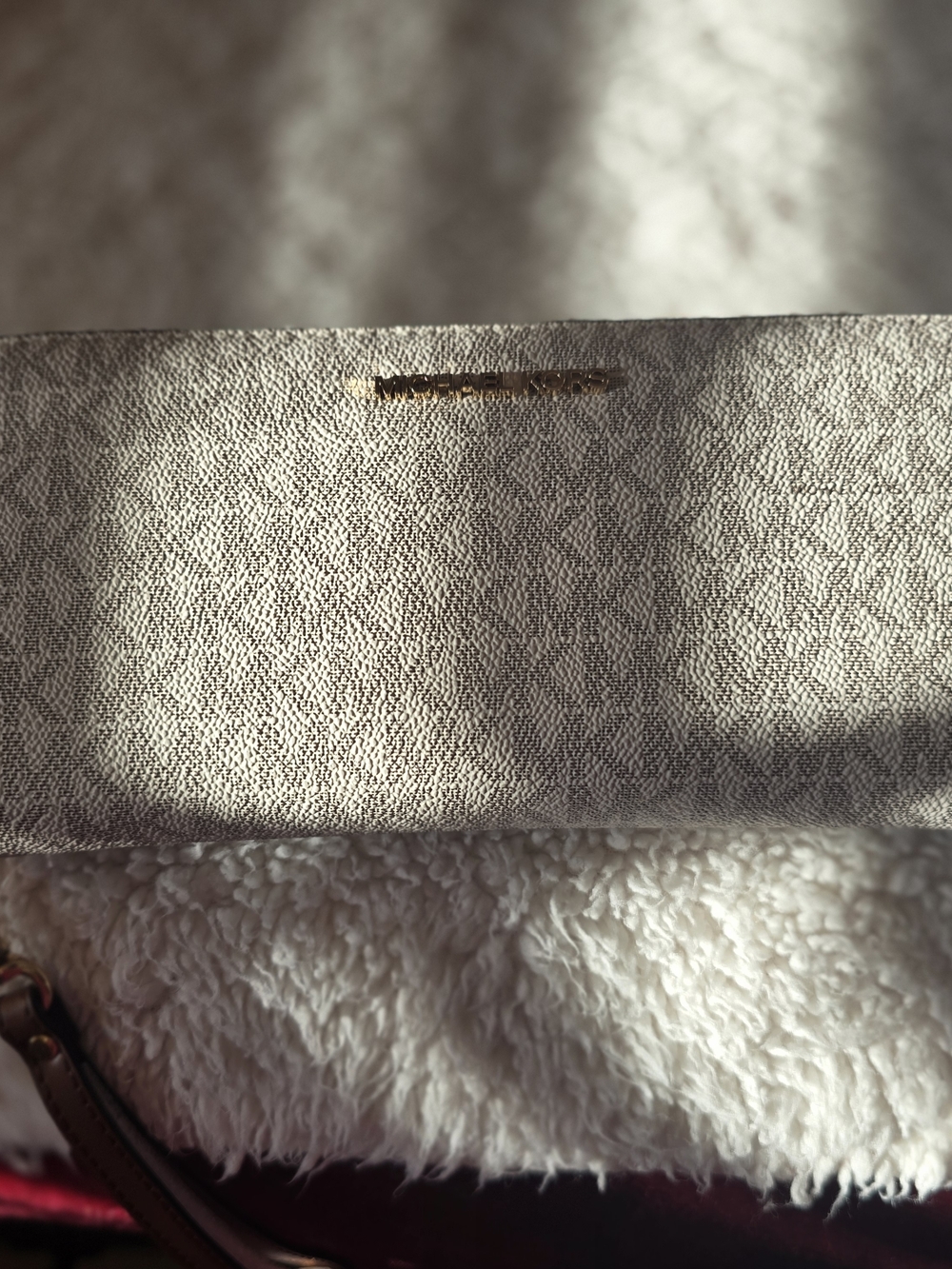 Michael Kors Light Gray Pebbled Leather Wristlet with Gold Logo